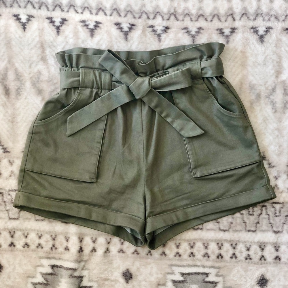 BCBGeneration Rhoda Paperbag Shorts in Olive Green